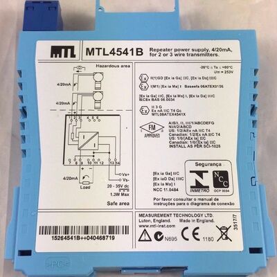 MTL4541B Eaton Repeater Power Supply Intrinsic Safety Barrier for 4/20mA Transmitter and HART 2-Wire Transmitters with Fully-Floating DC Supply