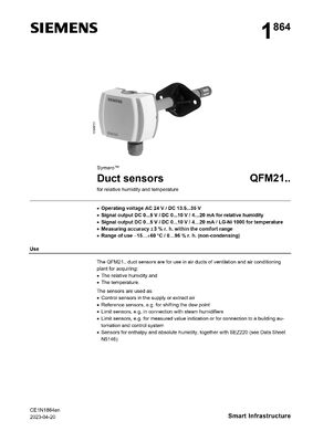 Siemens QFM2160 Differential Pressure Sensor with Plastic Material for Industrial Automation