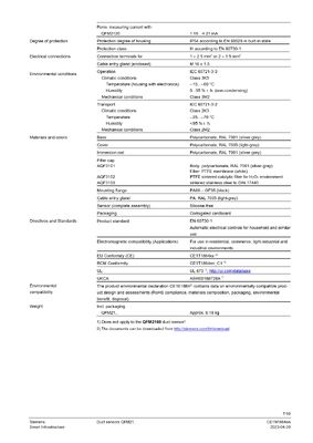 Siemens QFM2160 Differential Pressure Sensor with Plastic Material for Industrial Automation