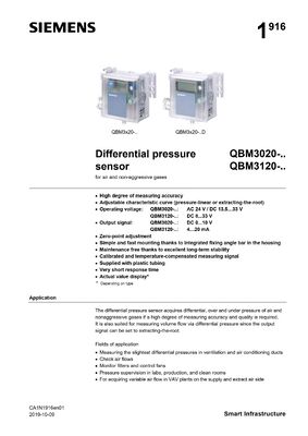 SIEMENS QBM3020-1 Differential Pressure Sensor with Plastic Material and 18 Months Warranty for Industrial Automation