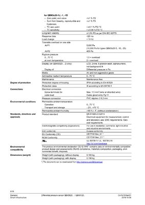 SIEMENS QBM3020-1 Differential Pressure Sensor with Plastic Material and 18 Months Warranty for Industrial Automation