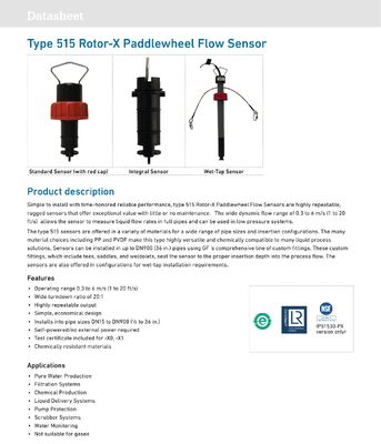 GF Signet Type 515 Rotor-X Paddlewheel Flow Sensor with Polypropylene Material High Accuracy +/-0.05% and Thread Connectivity