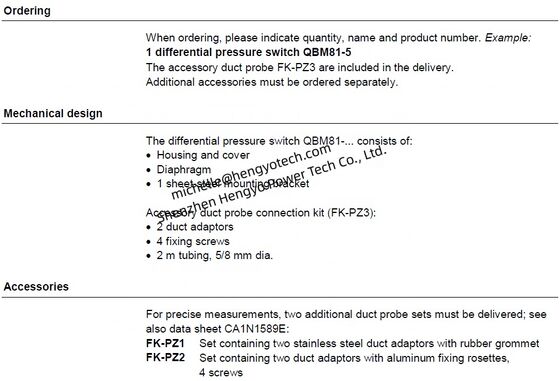 Siemens Differential Pressure Switch QBM81-10 QBM8110