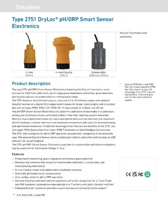 GF Signet Type 2751 DryLoc pH ORP Smart Sensor for Wastewater Treatment with Plastic Material and Universal Motor