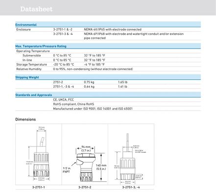 GF Signet Type 2751 DryLoc pH ORP Smart Sensor for Wastewater Treatment with Plastic Material and Universal Motor
