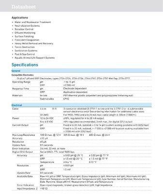 GF Signet Type 2751 DryLoc pH ORP Smart Sensor for Wastewater Treatment with Plastic Material and Universal Motor