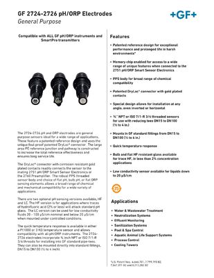 GF Signet 2724-2726 PH ORP Electrodes Sensor Probe with Plastic Material and Universal Motor for Industrial Automation
