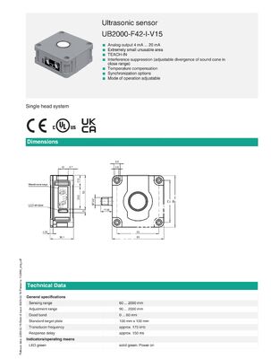 PEPPERL+FUCHS UB2000-F42-I-V15 Plastic Material Universal Motor Type Sensor for Power Station and Industrial Equipment