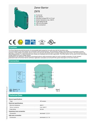 PEPPERL+FUCHS Z978 Zener Barrier for Explosion-Proof Intrinsic Safety Applications