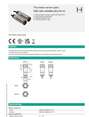 PEPPERL+FUCHS Thru-beam Sensor with Stainless Steel Housing for Industrial Automation and One Year Warranty