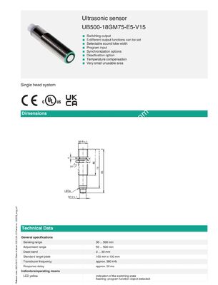 PEPPERL+FUCHS Stainless Steel Ultrasonic Sensor for Industrial Automation with One Year Warranty