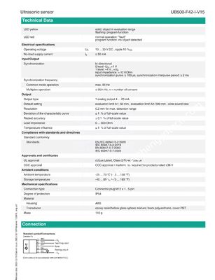 PEPPERL+FUCHS Ultrasonic Sensor UB500-F42-I-V15
