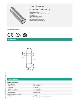 PEPPERL+FUCHS Stainless Steel Ultrasonic Sensor for Industrial Automation with One Year Warranty