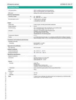 PEPPERL+FUCHS Ultrasonic Sensor UC500-D1-3K-V7 with 0.01% FS Accuracy and IP65 Protection for Industrial Automation