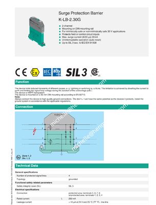 K-LB-2.30G P+F 2-channel Surge Protection Barrier with 20 kA Surge Current and SIL 3 Compliance for Industrial Applications